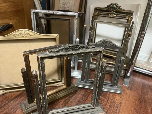 Vtg Antique Art Deco Wood Picture Frame Swivel Swinging Tilt Tabletop Lot of 10