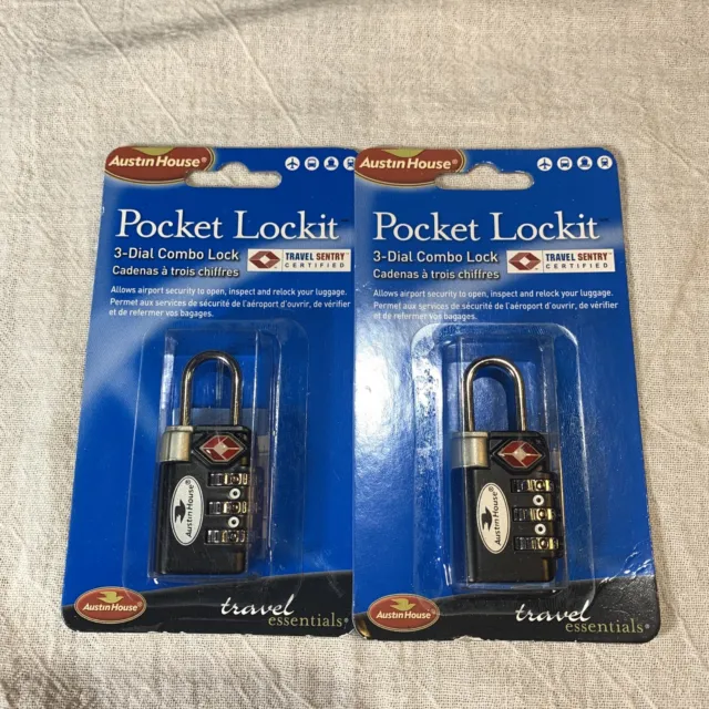 Lot Of 2 Pocket Lockit 3 Dial Combo Lock Austin House Travel Sentry Certified G6