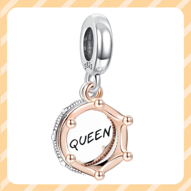 Authentic Queen & Regal Crown Dangle 925 Sterling Silver Women Bracelet Charm