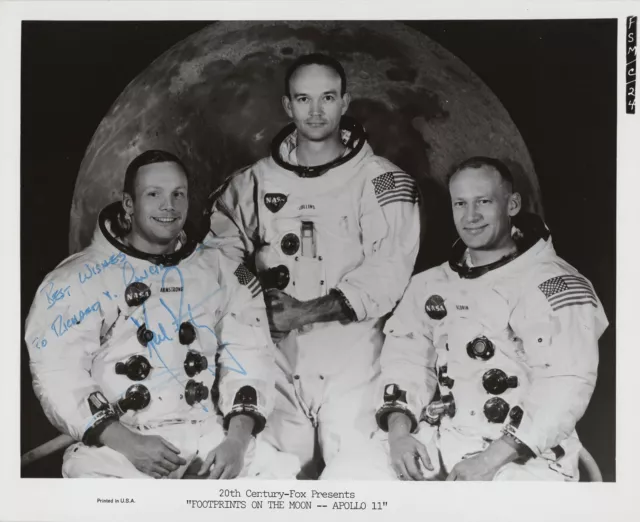 Neil Armstrong - Photograph Signed - Shows Apollo 11 Crew - w/ RR Auction COA