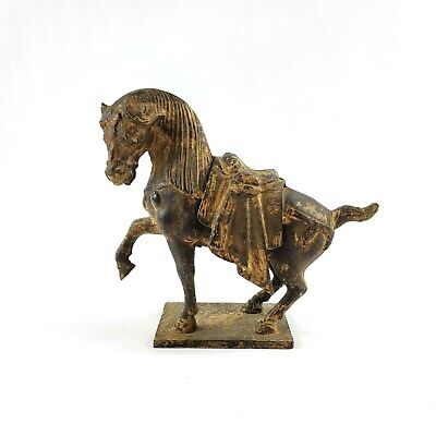 Chinese Vintage Tang Dynasty Cast Iron War Horse Sculpture 7.75" Warrior