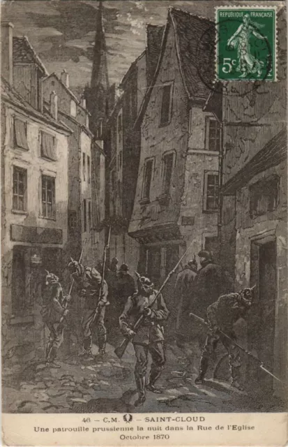 CPA ST-CLOUD patrouille prussienne Rue de Eglise GUERRE MILITAIRE 1870 (30423)