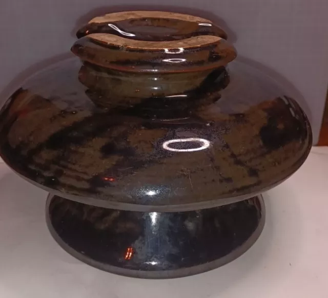 Vintage Porcelain Threaded Utility Pole Insulator Large Brown Mushroom Shaped 6#