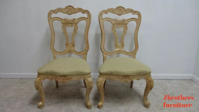 Pair Thomasville French Louis XV Carved Dining Room Side Chairs A