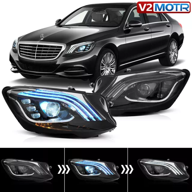 VLAND LED Blue DRL w/Projector Headlights For Mercedez Benz S-Class 2014-2017