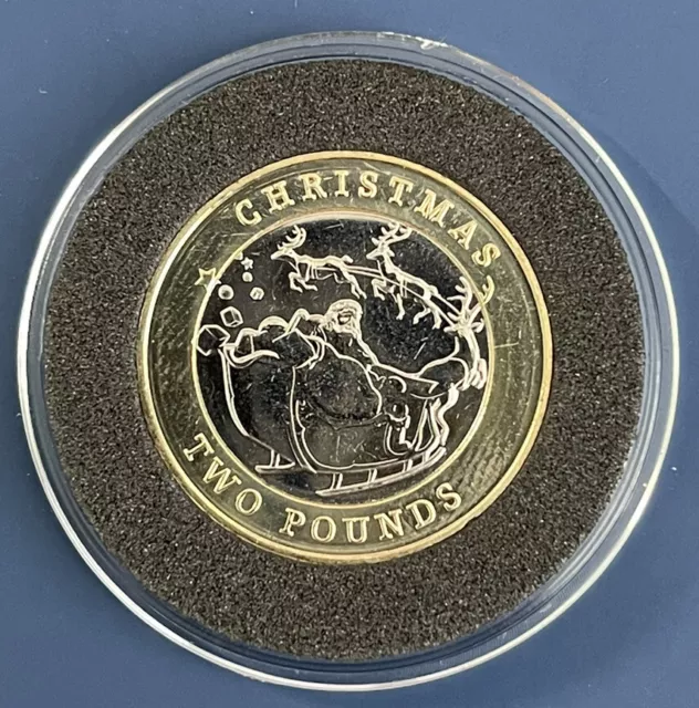 UNC 2020 Gibraltar Christmas £2 Two Pounds Coin Santa Claus On Sleigh In Capsule