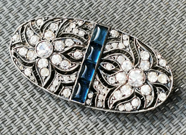 Belle Broche Art Déco Ovale En Argent Massif 925 Avec Marcassite – Vintage, Parfait état