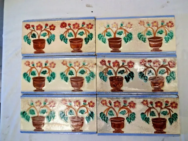 Antique Tile Ceramic Porcelain Wankaner Pottery Flower Pot Design 6pc Collectibl