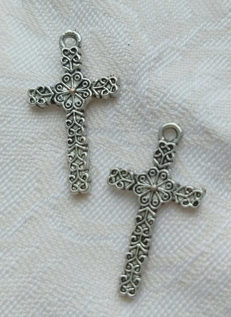 Charms 2 Stück Anhänger Kreuz 26x14mm silberfarben mit Muster Hobbyauflösung DIY