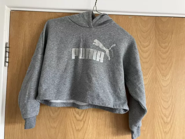 Girls Puma Cropped Grey Hoodie Size 7-8 years old