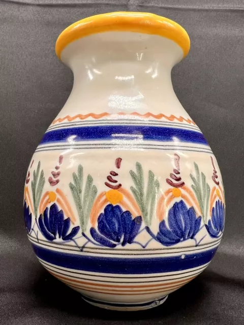 VASE Vessel DERUTA Pottery Cobalt Blue Stripe Yellow Floral Italy Hand Painted