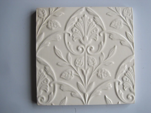 Antique Victorian 6" Sq. Minton Majolica Glazed Relief Moulded Tile C1900