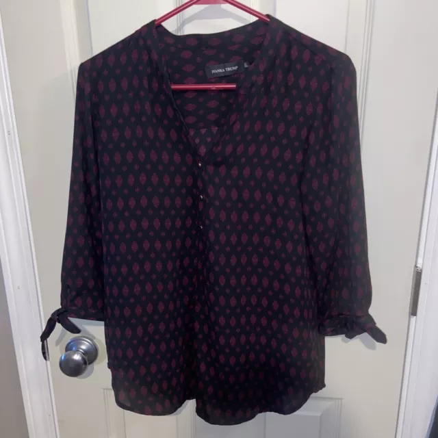 Ivanka Trump womens blouse medium black purple print long sleeve