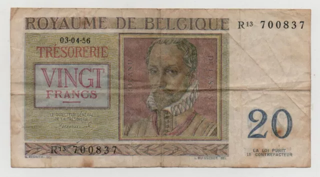 Belgium 20 Francs 1956 Pick 132B Look Scans