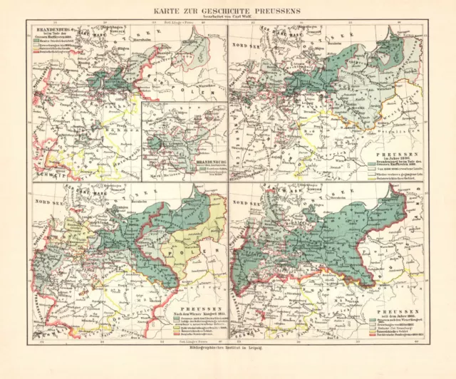 Preussen Geschichte historische Landkarte Lithographie ca. 1907 antike Karte