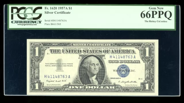 DBR $1 1957-A Silver Gem Fr. 1620 HA Block PCGS 66 PPQ Serial H41148763A