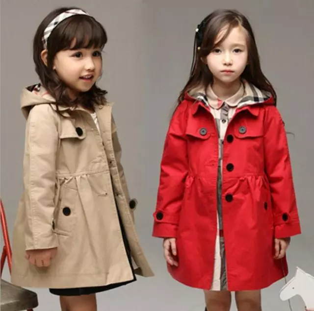 Fashion Trench Coat Windbreaker Jacket Outwear Tops Children Baby Girls Hooded