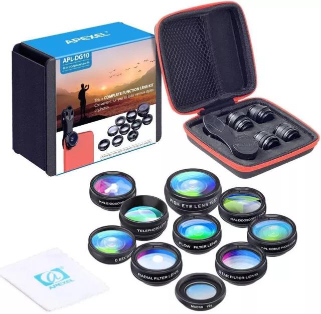 APEXEL 10in 1 Handy Objektiv Kamera Linsen Set Weitwinkel Makro Fisheye objektiv