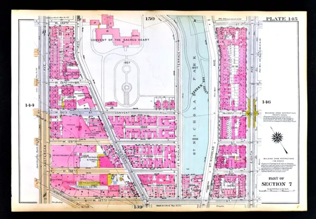 1921 New York City Map Manhattan Harlem St. Nicholas Park 127th-133rd Street