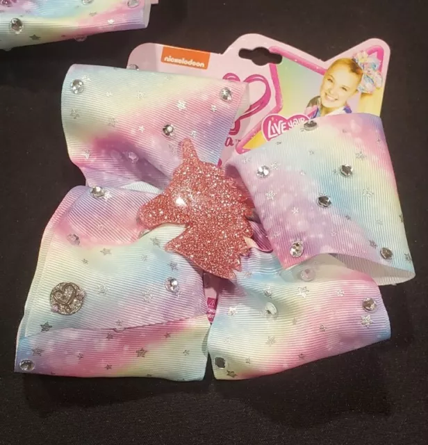 1 NEW JoJo Siwa Multicolored Pastel Hair Bow Clip Stars/Rhineston/UNICORN CHARM!