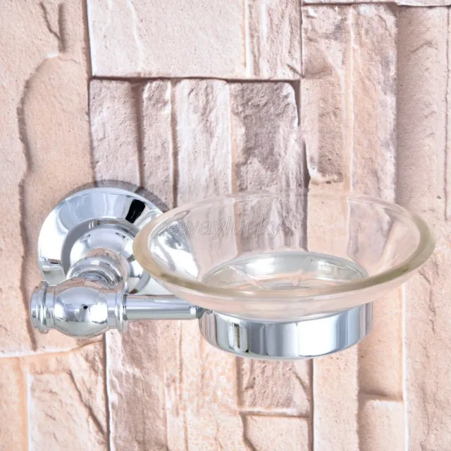 Polished Chrome  Wall Mounted Bathroom Brass Soap Dish Holder Glass Cup wba786