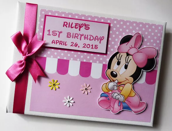 Personalised Baby Minnie birthday / baby shower guest book, album, gift