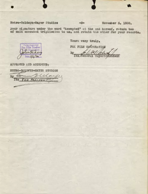 Louis B. Mayer - Document Signed 11/05/1930