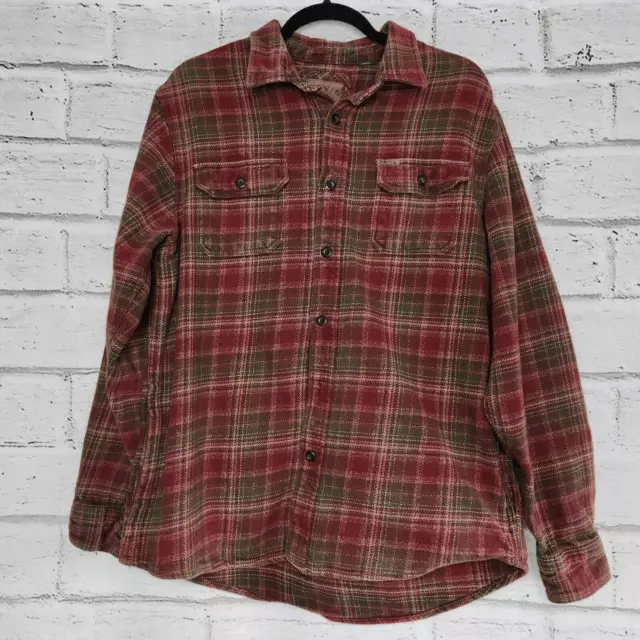 Orvis Men’s Perfect Flannel Shirt Plaid Button Up 100% Cotton Maroon Tan Size L