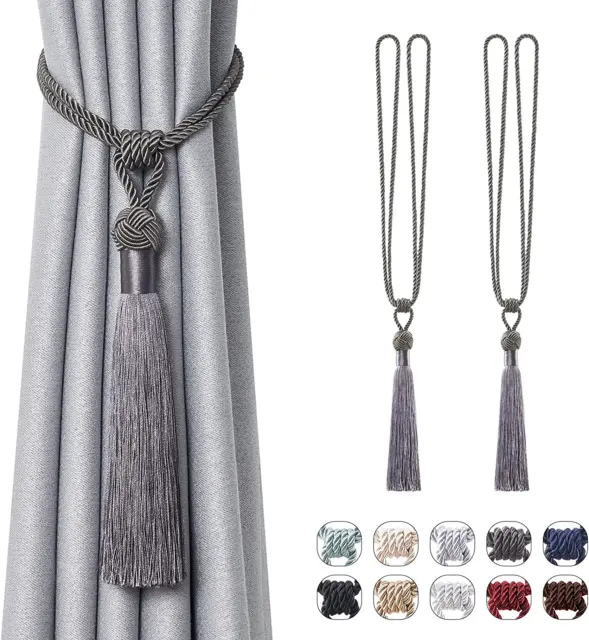 2 Pack Long Tassel Curtain Tiebacks Handmade Braided Rope Knot Drape Tie Backs E