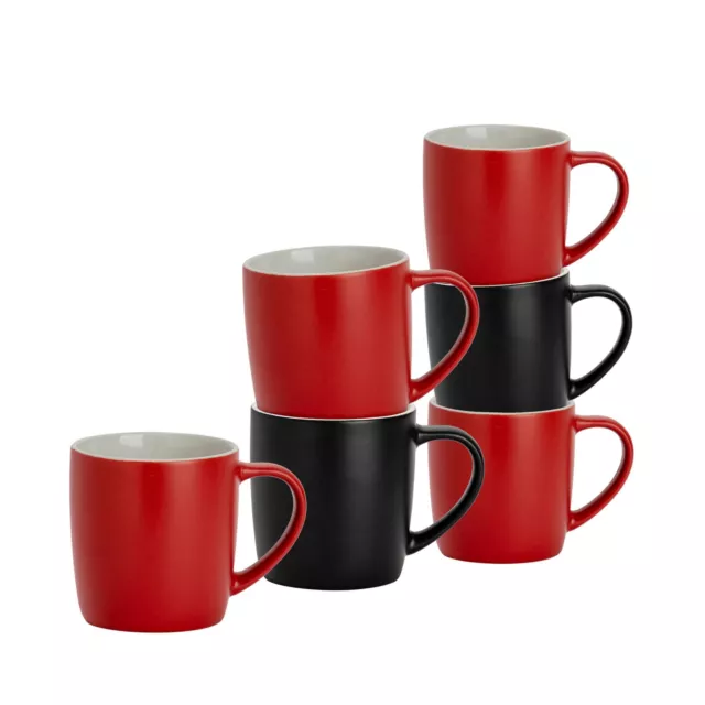 Argon Tableware 6 Piece Matt Tea and Coffee Mug Set - Black + Red - 350ml