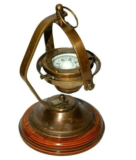 VINTAGE BRASS NAUTICAL Ship Compass Maritime Gimbal Boat Compass Marine
