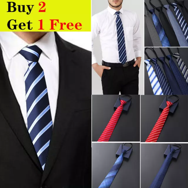 Men's Solid Color Ready Knot Pre Tied Formal Zipper Tie Neck Wear Cravat Necktie