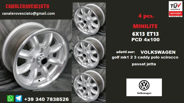 4 Jantes Minilite 6j 13 4x100 VW GOLF MK1 MK2 POLO CADDY SCIROCCO PASSAT LUPO