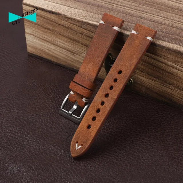 Cinturino orologio in vera pelle fatto a mano marrone vintage da uomo cuoio 20mm