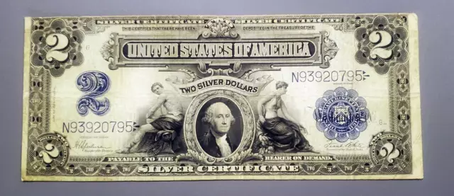 1899 $2 Silver Certificate ~ Mini-Porthole Type ~ A Good Looking Very Fine Note