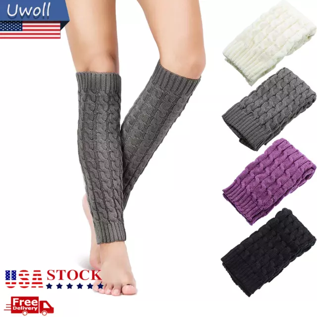 Women Winter Warm Crochet Leg Warmers Cable Knit Ladies Knitted Socks Leggings