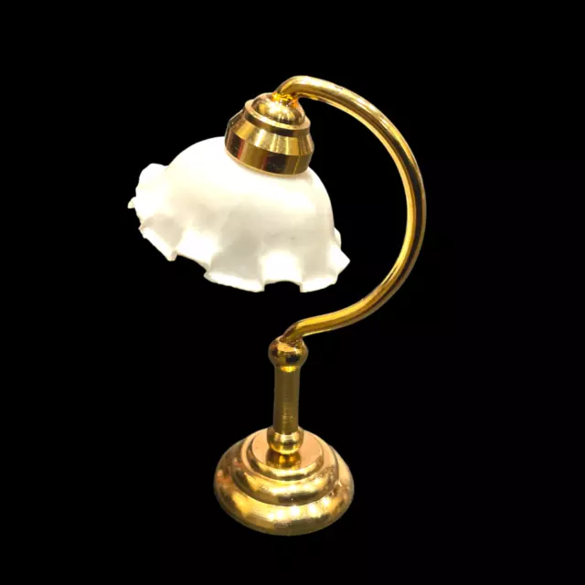 Victorian Brass & Tulip Shade Table Lamp Light Dollhouse Miniature 1:12 fluted