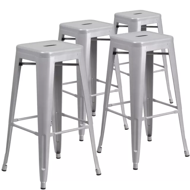 Flash Furniture Commercial Grade 30" High Backless Silver Metal Indoor-Outdoor