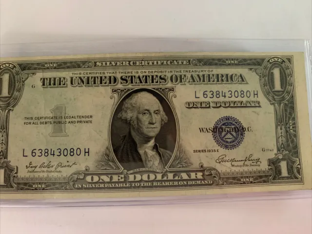 1935 E U.s. $1 Dollar Star Note-“No Motto” Silver Certificate Blue Seal-837 E