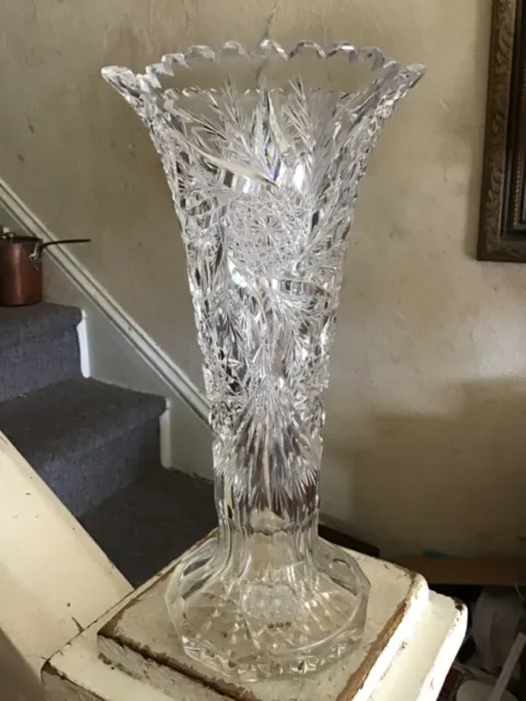 Antique American Brilliant Cut Glass Vase 10" Gorgeous!