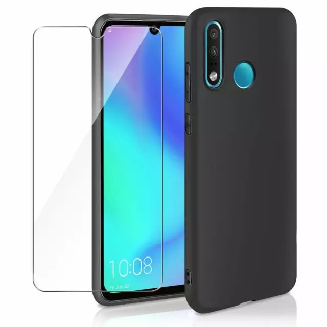 Cover Custodia + Pellicola Vetro Temperato Per Huawei P30 Lite Nero Opaco Slim