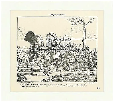 Anordnung für den Jäger Monokel Hut Ernte Karikatur Gebüsch Daumier Original 36