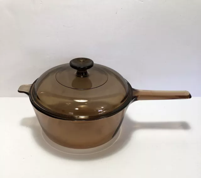 Pyrex Corning Ware Vision Amber Cookware 2.5 L Liter Saucepan Pot & Lid 8” USA