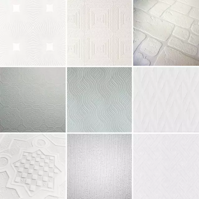 White Paintable Blown Vinyl Wallpaper Geometric Traditional Textured Embossed