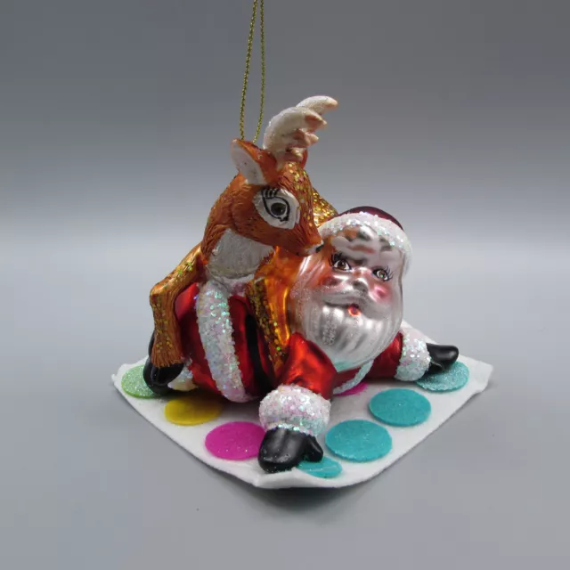 KATHERINES COLLECTION SANTA & Reindeer Playing TWISTER Glass Christmas
