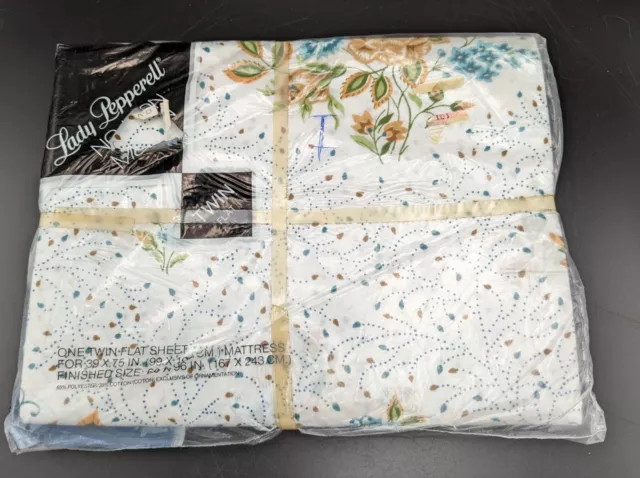 Lady Pepperell No- Iron Muslin White/Floral Sheet Twin Flat Fit Vintage New