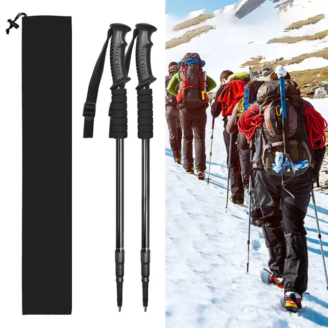 A pair Telescopic 3-Section Antishock Trekking Walking Hiking Stick Poles Black