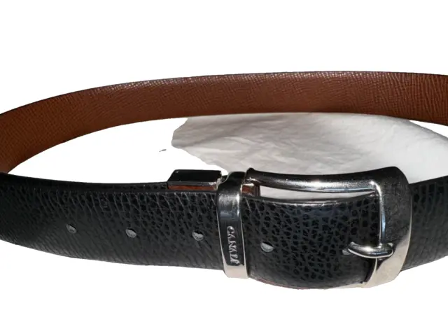 Canali Black Leather Belt Unisex Size 85 Belt