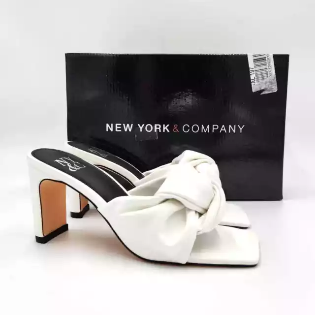 New York & Co Women Faux Leather White Lani Knot Mule Dress Sandals Size US 6