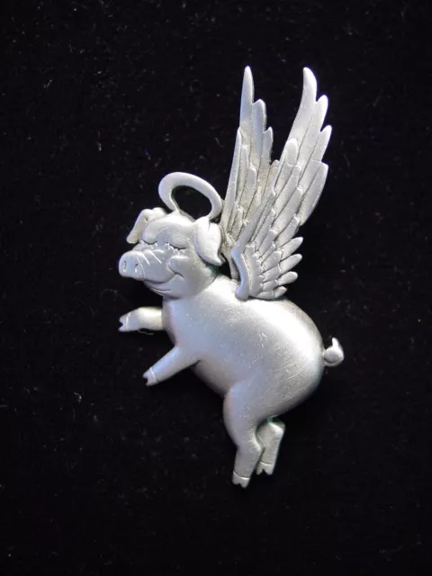 "JJ" Jonette Jewelry Silver Pewter 'When Pigs Fly' Angel Pin